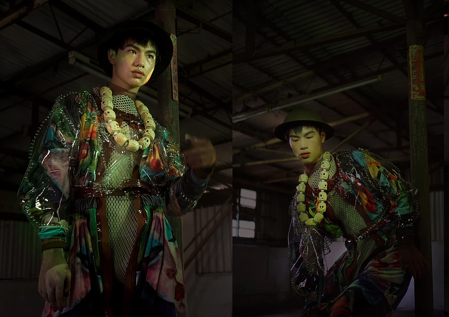 [Velvet Jumpsuit (First born)]-Double Sided Print Velvet Silk Jumpsuit-Mesh Bodysuit
