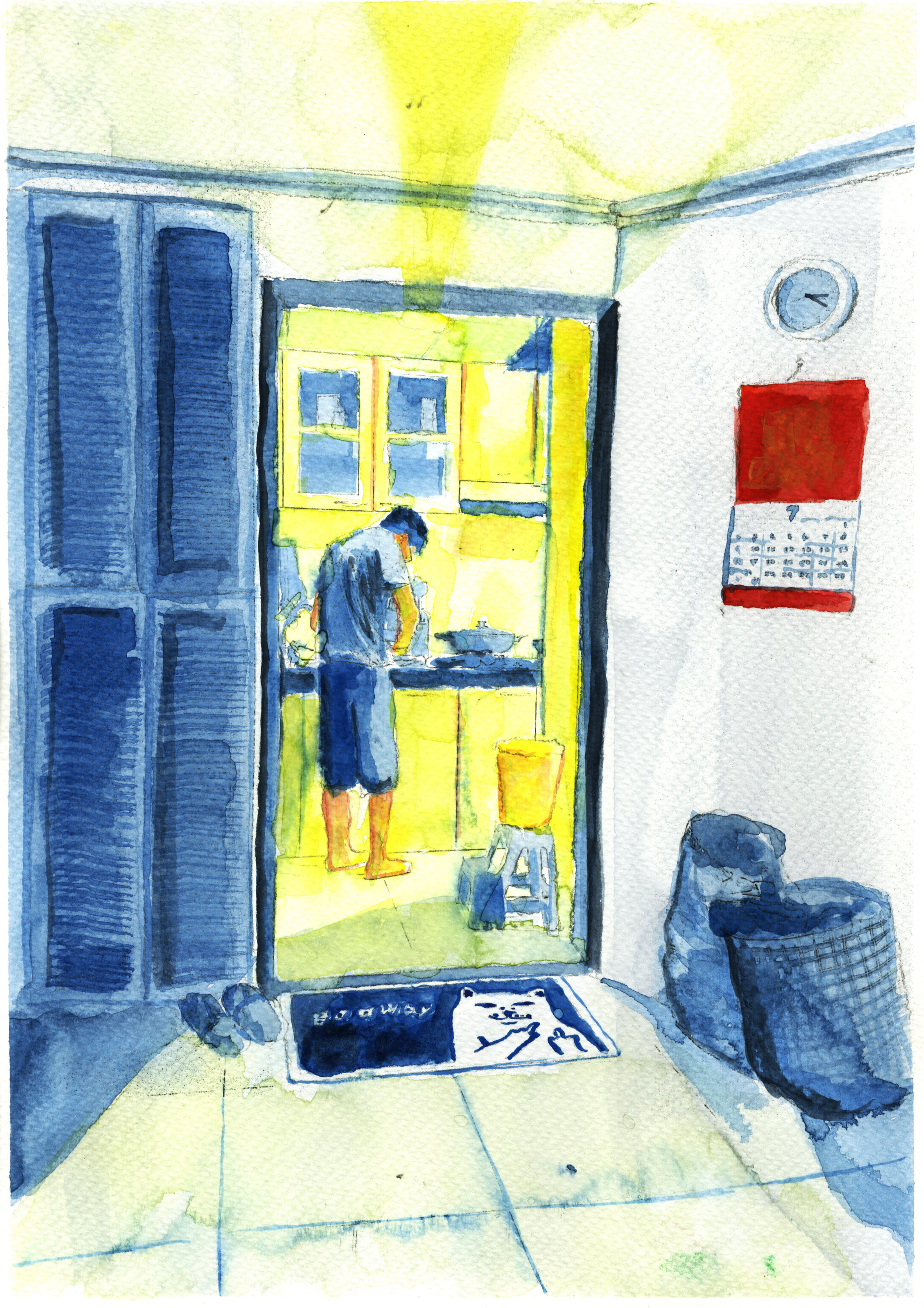 3 A.M. cooking (Watercolour on paper)