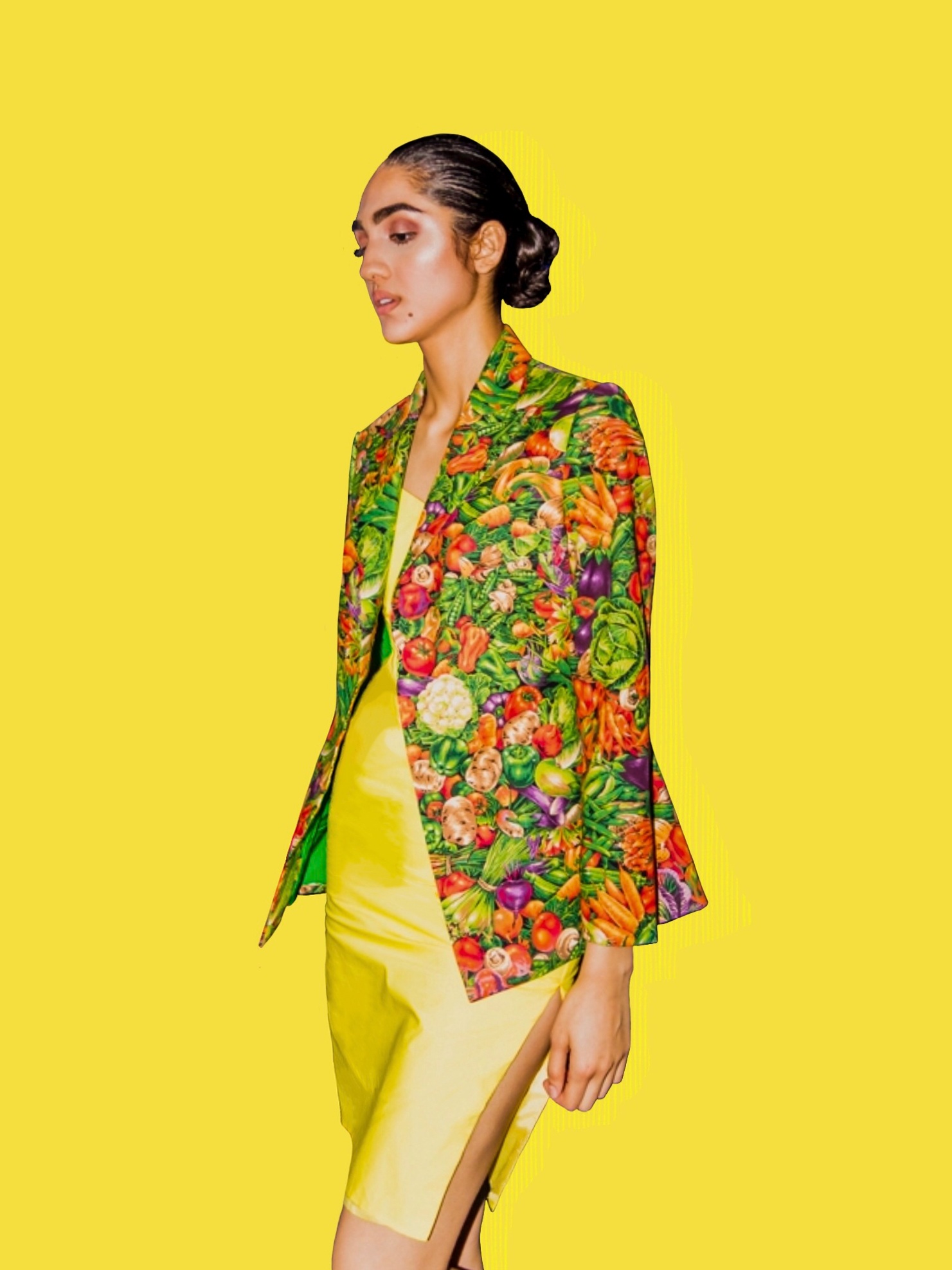 Eat your veggie Jacket & Shocking yellow slip dress