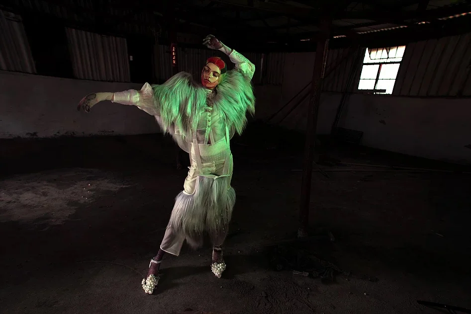 [Goat]-Silver-grey Goat Fur Jacket-Silver-grey Goat Fur Shorts-Mesh Bodysuit