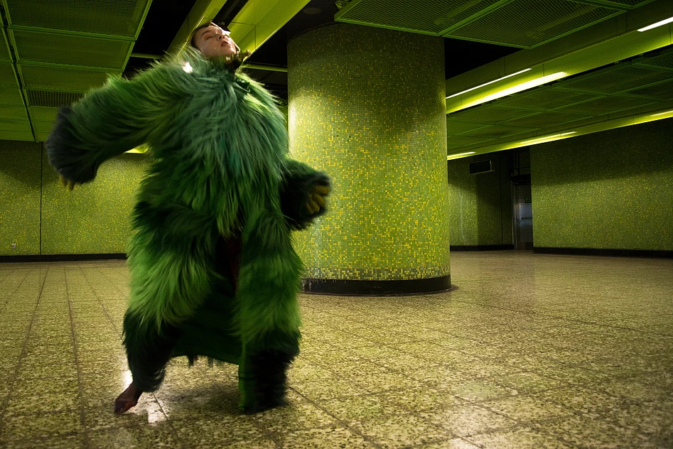[Green Fur Monster]-Green Gradient Goat Fur Coat-Mesh Bodysuit